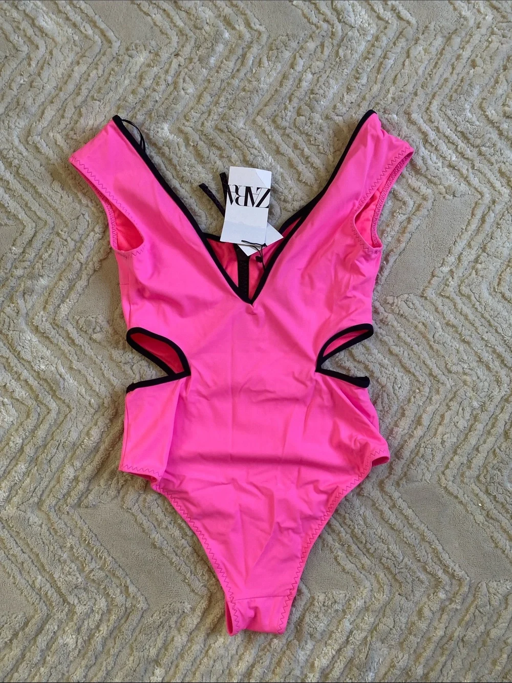 Zara✨Hot Pink Retro One-Piece Swimsuit